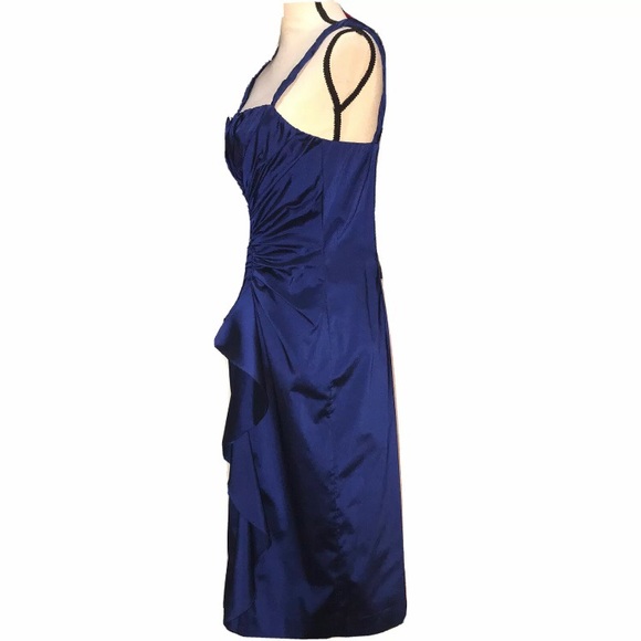 Adrianna Papell Metallic Navy Dress Gathered Ruffle Front Twisted Straps Size 12 - Picture 4 of 12